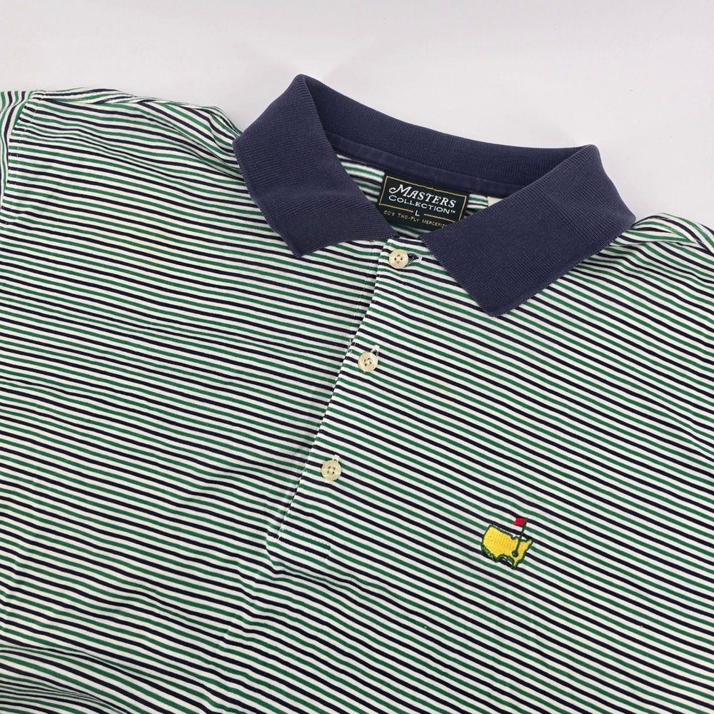 Masters Collection Golf Polo Shirt Mens Large Green Navy Striped Cotton